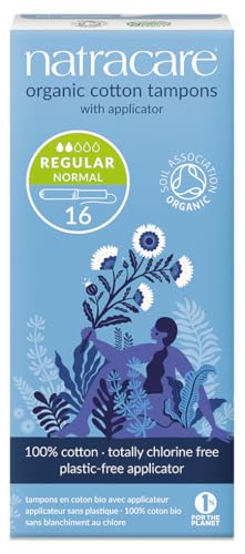 Natracare Organic Cotton Regular Tampons with Cardboard Applicator, Plastic Free, Chlorine Free, Biodegradable 100% Cotton (1 Pack, 16 Tampons Total)
